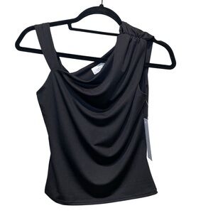 Live In The Moment Draped One Shoulder Top Black Womens Size Medium Stretch